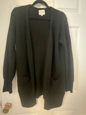 Pink Rose Black Open-Front Pocket Cardigan